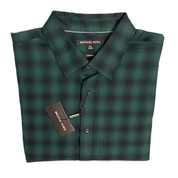 Michael Kors Men's XXL Classic Fit Shirt Dark Emerald Stretch NEW - Picture 1 of 11